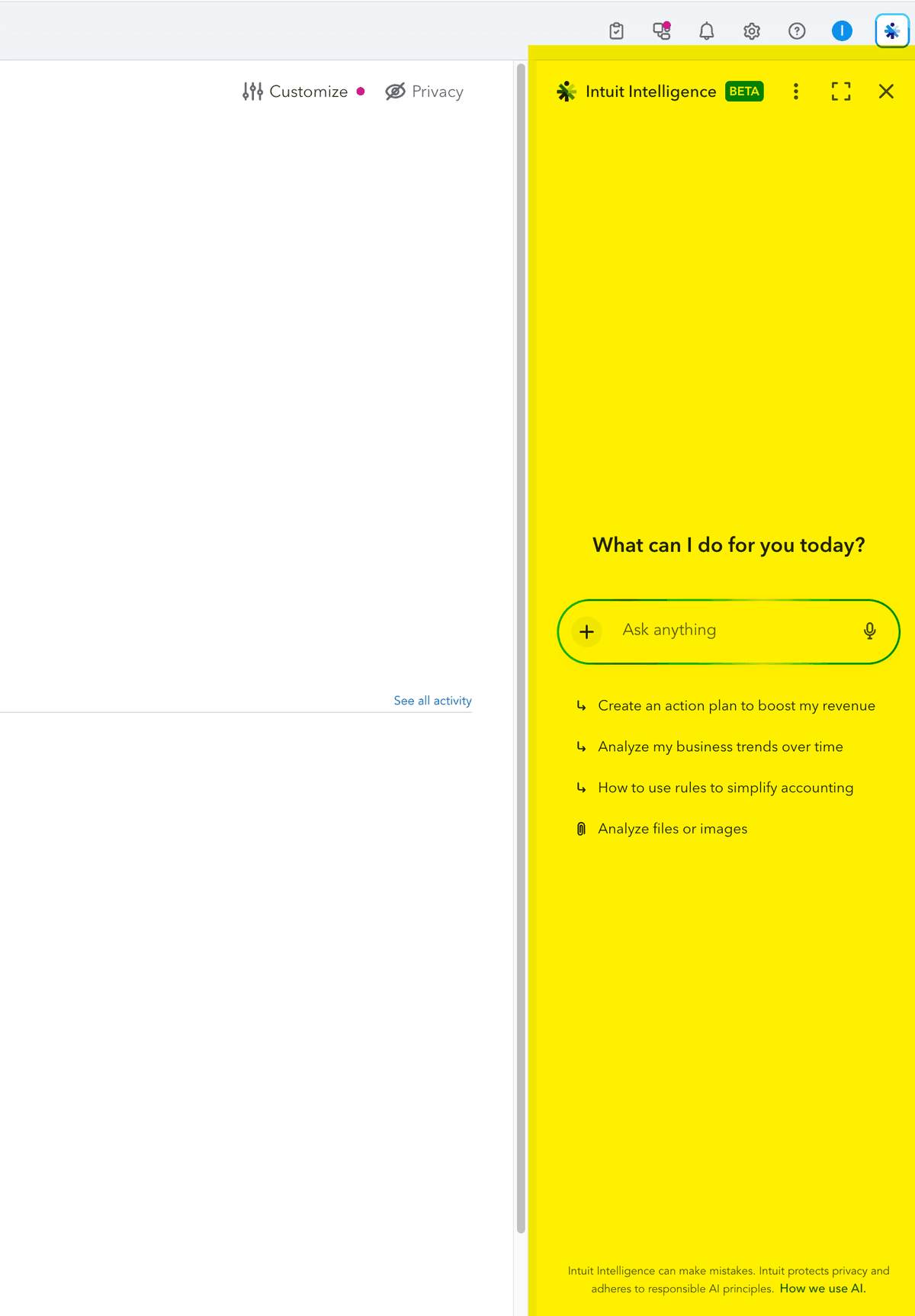 Remove Intuit Intelligence Sidebar